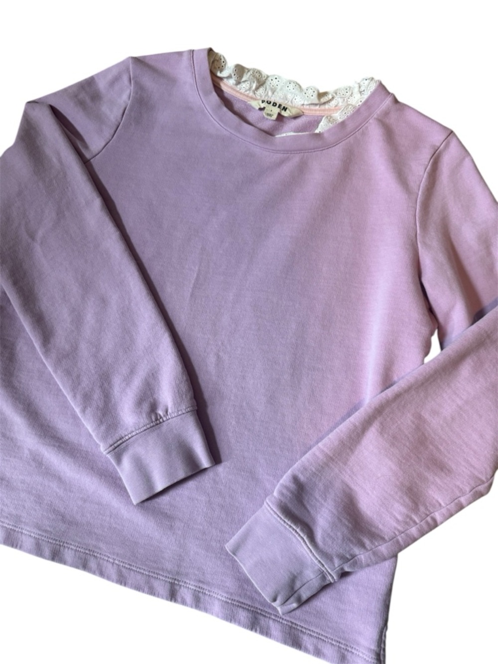 🪻Boden Lilac Purple Lace Trim Crew Collar Long Sleeve Lightweight Sweatshirt